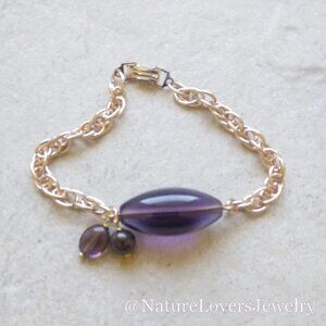 Dark Gray Purple Focal + Gold Chain Bracelet Sleek Chunky & Effortlessly Elegant